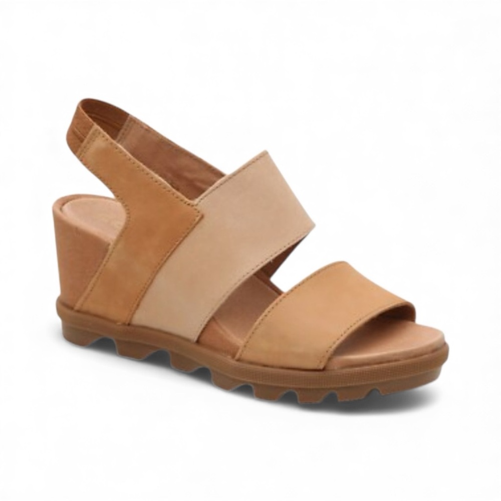 Sorel Tan & Beige Two-Tone Slingback Wedge Sandals